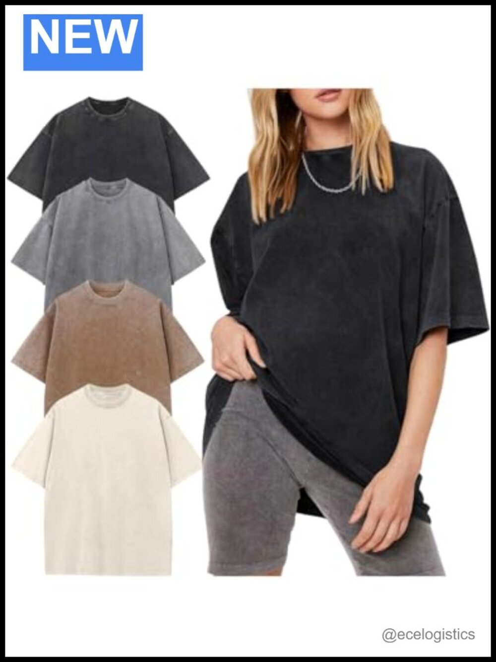 4 Pack Women's Oversized Acid Wash Cotton T-Shirts Boyfriend Fit Loose